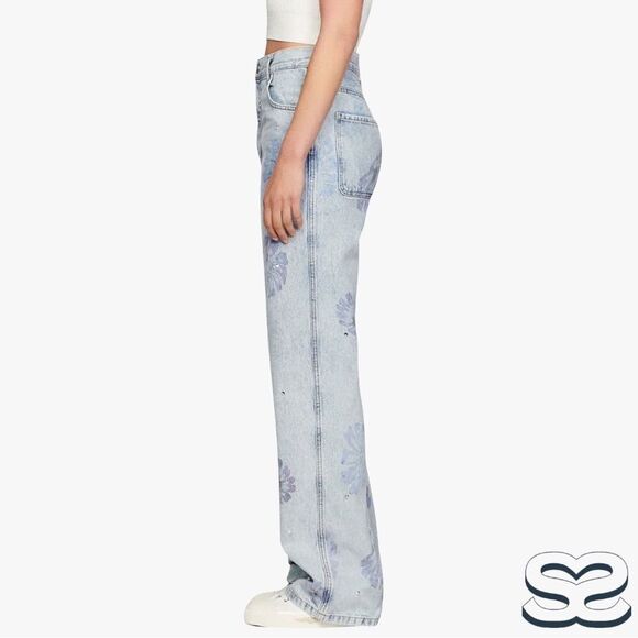Sandro **NWT** Blossom Floral Print Rhinestone Straight Jeans in Blue Je… - Picture 3 of 15
